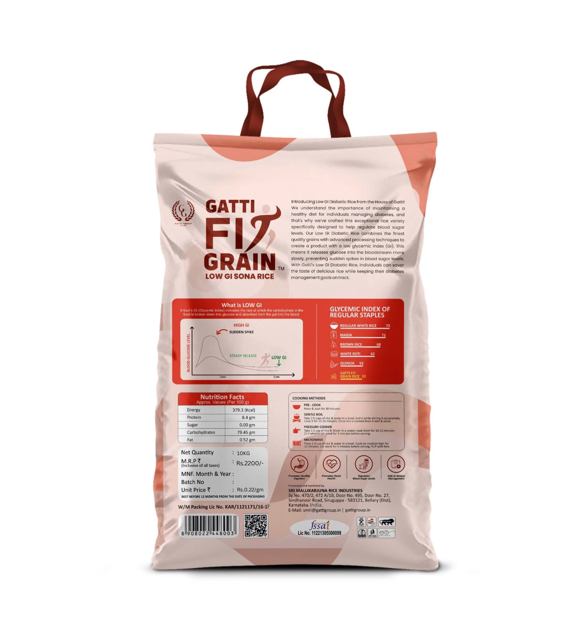 Gatti fit Grain: Low GI Sona Rice 10kg